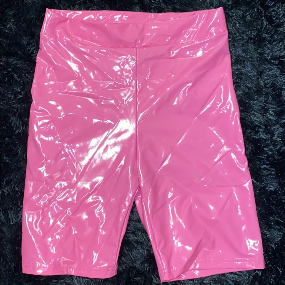 Pink leather shorts
